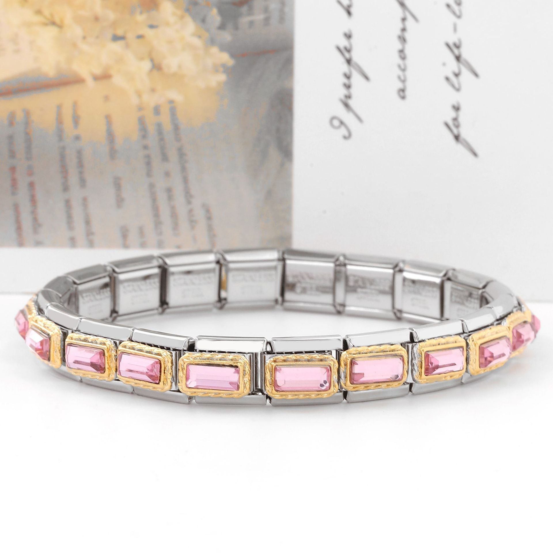 Wholesale Italian Charm Bracelet Stainless Steel Double Piece Red Heart Petal Colored Bracelet Accessories Charms